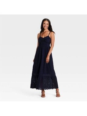 NWT Spaghetti Strap eyelet Navy Maxi Dress